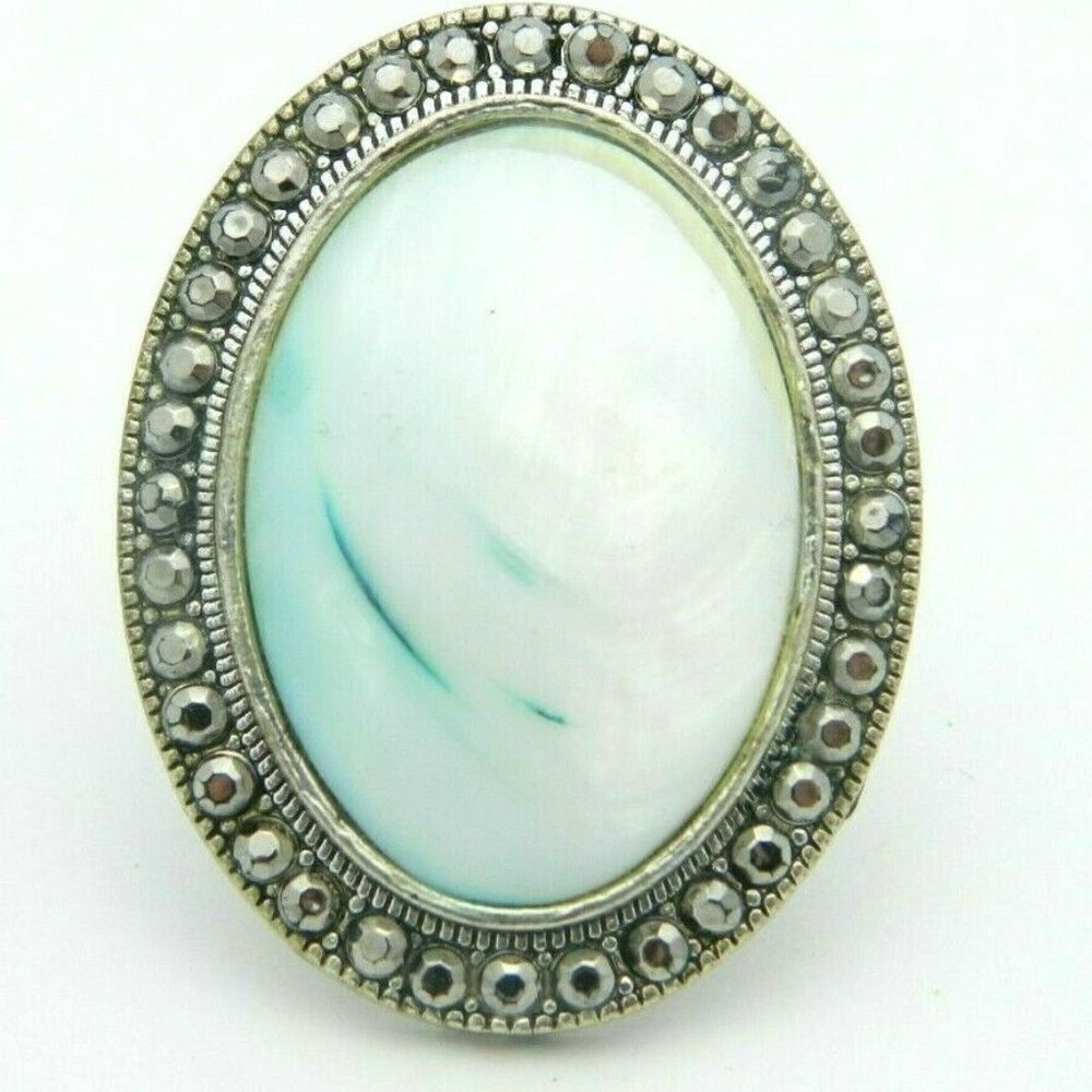 Blue White Mother of Pearl Shell Faux Marcasite